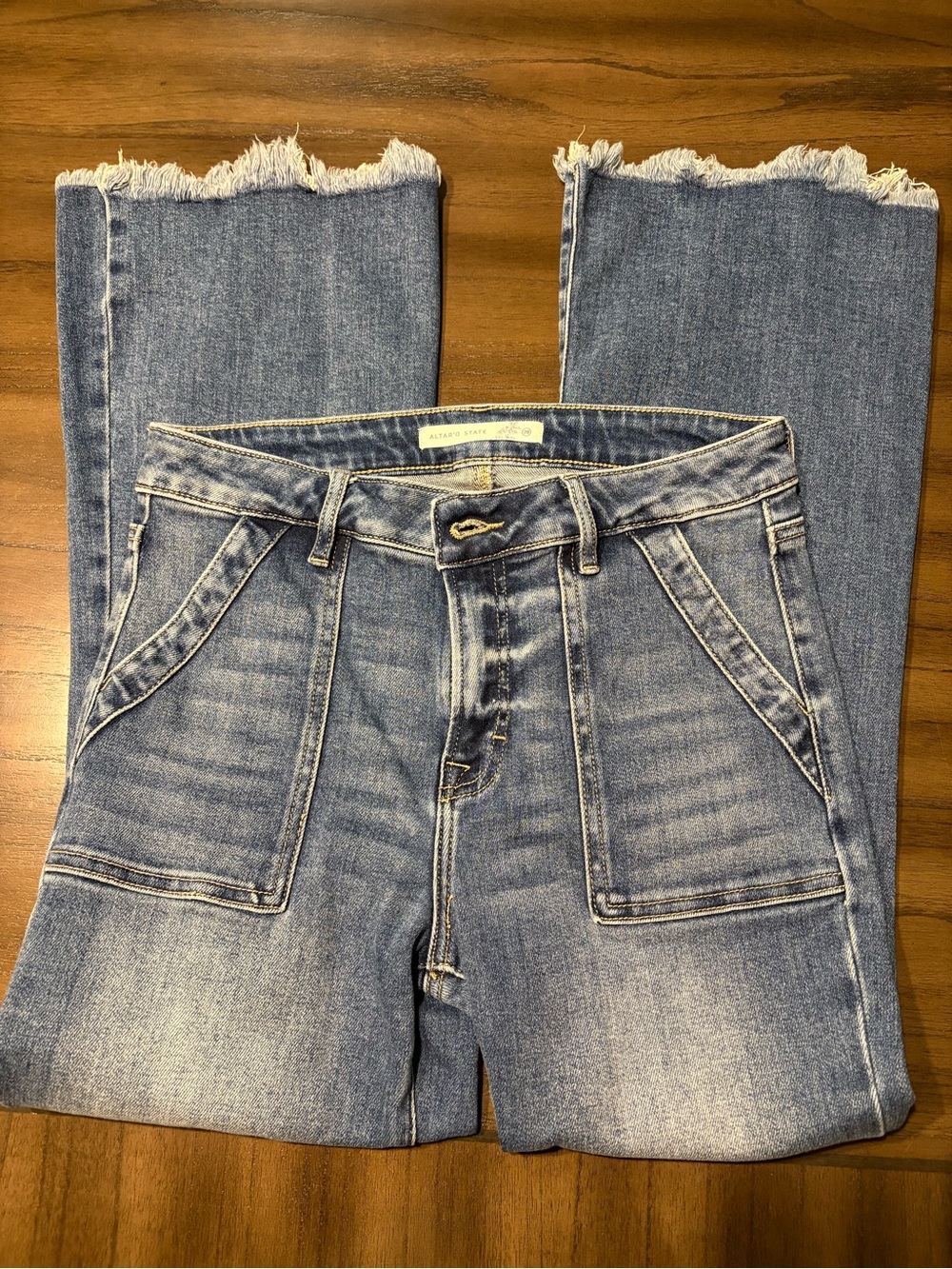 Altar'd State Light Blue Straight-Leg Jeans with Frayed Hem